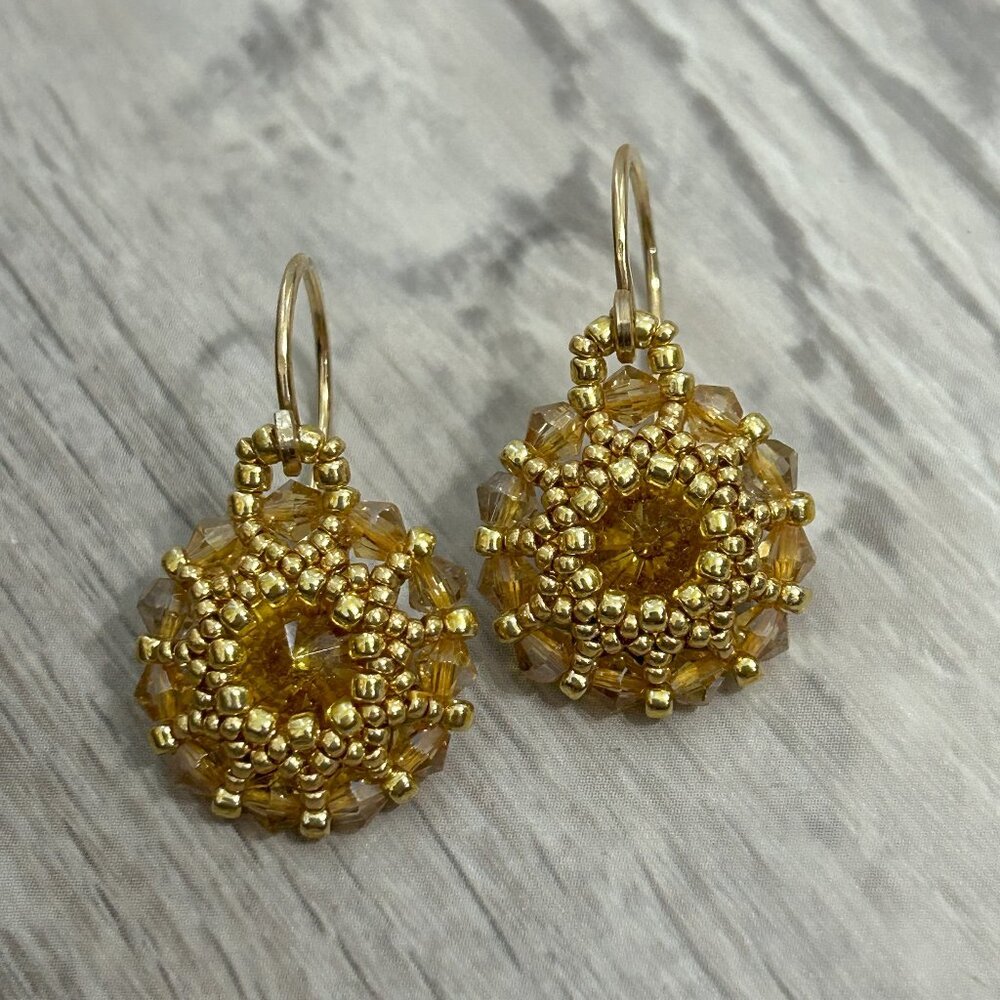 Crystals and Seed Beaded Earrings, 14kt Gold Filled Wires, Handmade Earrings